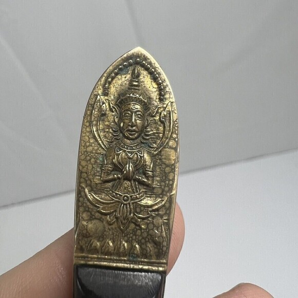 Vintage Siam Flatware Asian Thai Brass And Teakwood  HANDLE- Small Fork Cheese - Picture 7 of 10